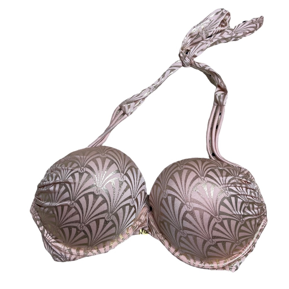 Victorias Secret halter metallic bikini swim top ultimate push up pink sz 34DD